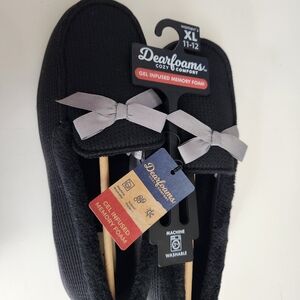 Dearfoams Women's Black Slippers with Gray Bows Sz. XL 11-12